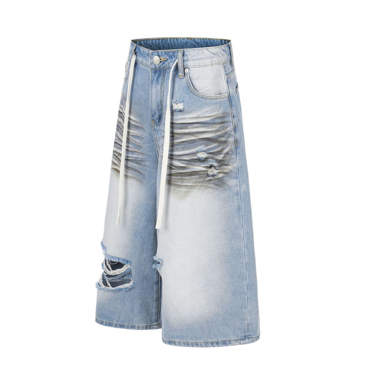 Vintage Washed Distressed Cat Whisker Denim Bermuda Shorts