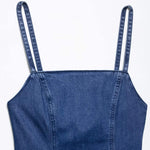 Square Neck Strappy Denim Maxi Dress