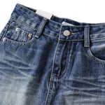 Falda vaquera con bordado de perlas y lavado vintage