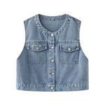 Women's Crew-Neck Cropped Denim Vest