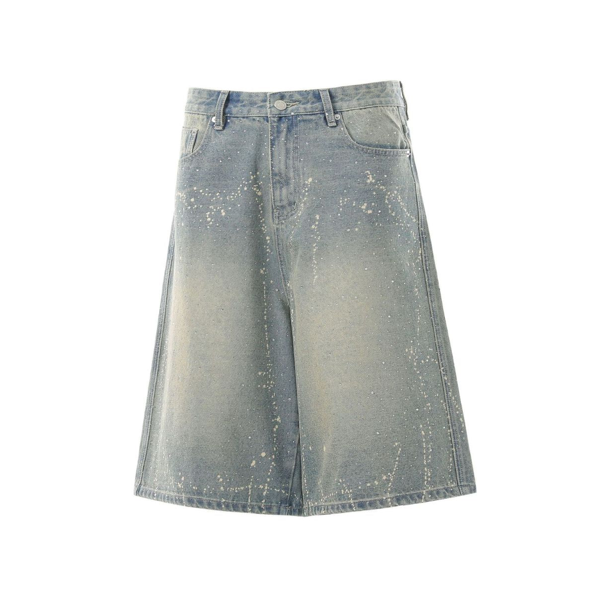 Paint Splatter Rhinestone Denim Bermuda Shorts