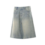 Paint Splatter Rhinestone Denim Bermuda Shorts