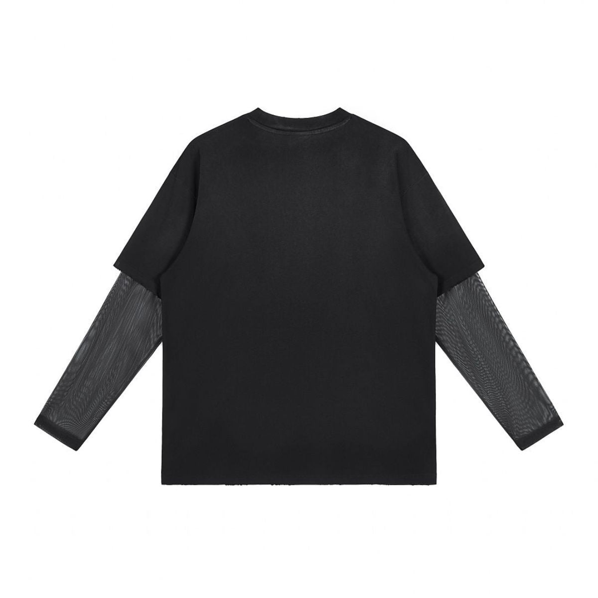 Acid‑Wash Distressed Layered‑Look Contrast Long Sleeve T‑Shirt
