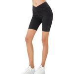 Crossover Waist Washed Stretchy Knit Denim Shorts