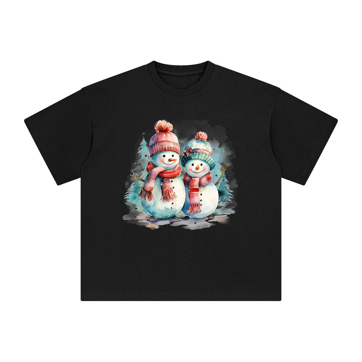 Christmas Couple Snowman Graphic Tee-INNBLAC Fashion Apparel