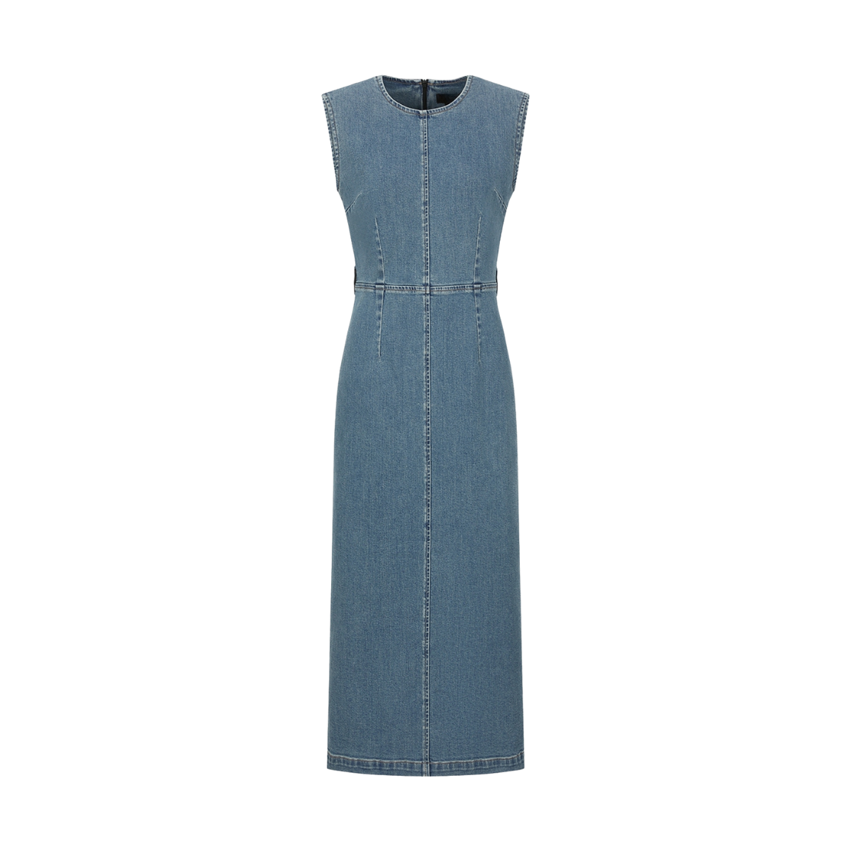 Round Neck Sleeveless Denim Midi Dress