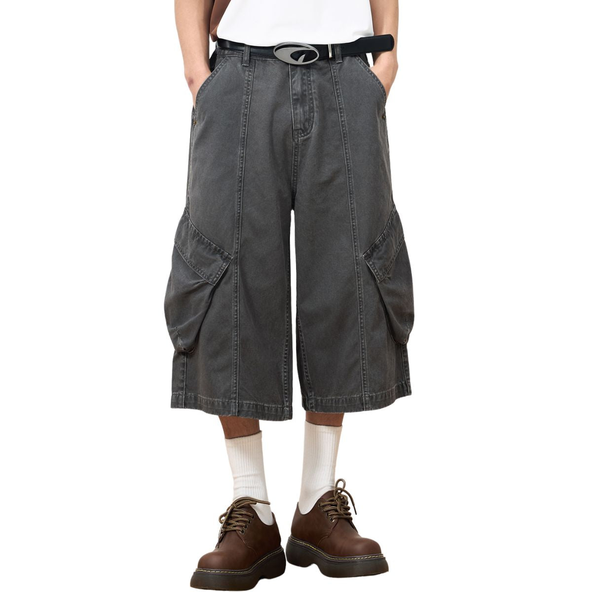 Dark Gray Cargo Cropped Pants