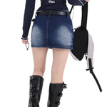 Falda vaquera con bordado de perlas y lavado vintage