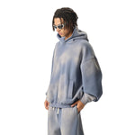 Oversized Spray-Bleach Distressed Fleece Hoodie