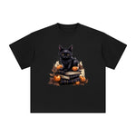 Halloween Book & Black Cat Graphic Tee-INNBLAC Fashion Apparel