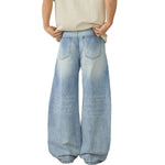 Light Blue Pleated Barrel-Leg Jeans