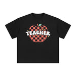 Teacher Checkered Apple Graphic Tee-INNBLAC Fashion Apparel