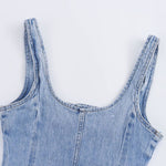 Button-Front Washed Strappy Denim Maxi Dress