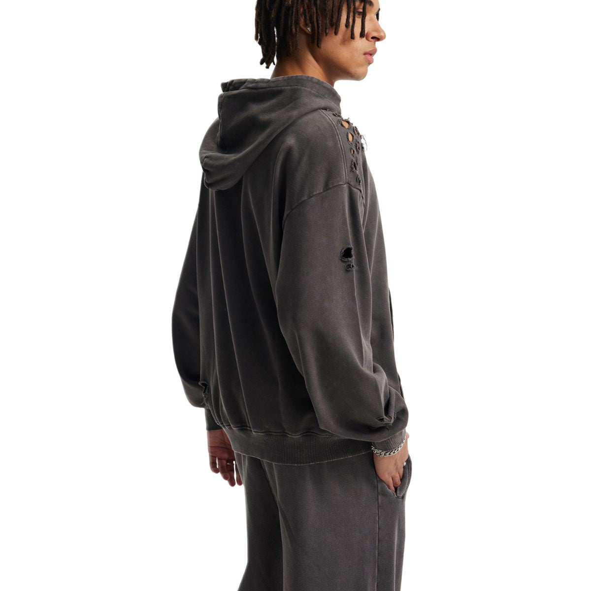 Sudadera con capucha desgastada y lavada a la piedra para hombre