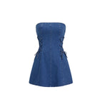Strapless Lace-Up Side Denim Dress