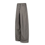 Old Money Pleated Button Detail Wide Leg Trousers