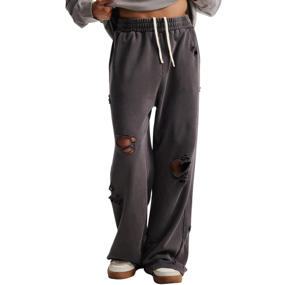 Loose Fit Washed Ripped Trousers