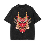 Oni Mask Mecha Washed Graphic Tee-INNBLAC Fashion Apparel