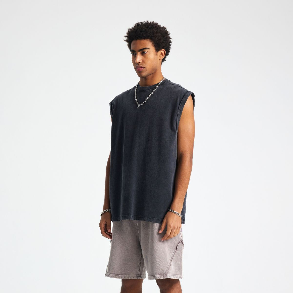 Back Seam Distressed Sleeveless T Shirt 8oz