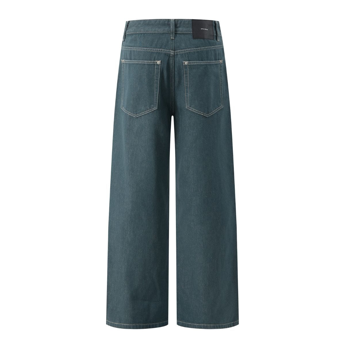 Raw Denim Jeans with Teal Multi‑Button Fly Design