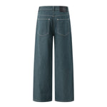 Raw Denim Jeans with Teal Multi‑Button Fly Design