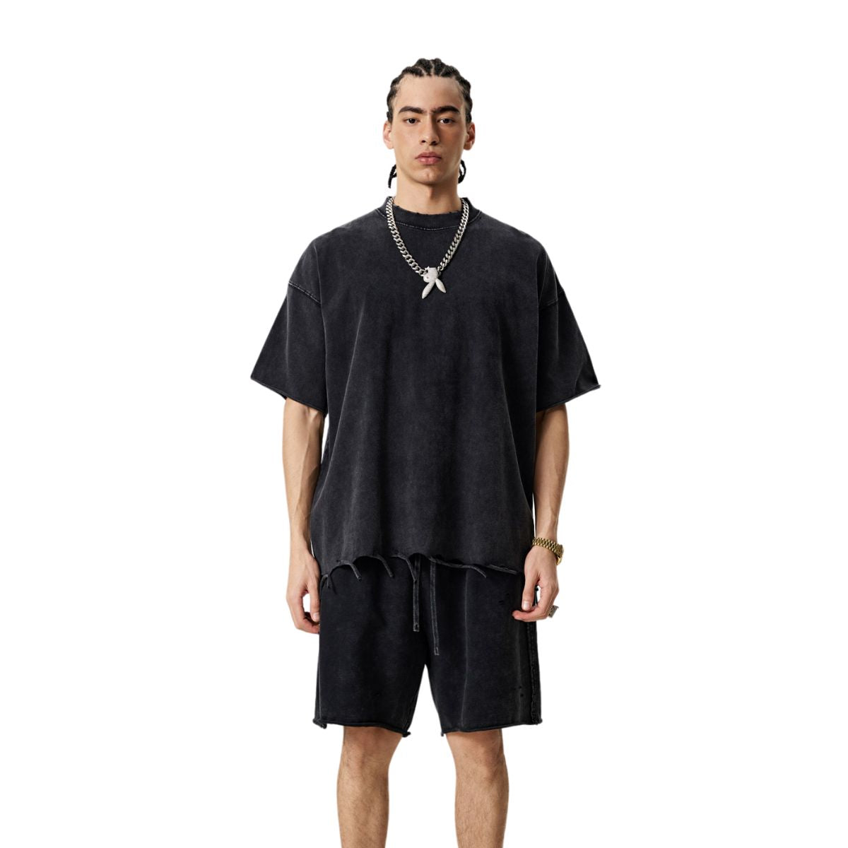 Camiseta lavada y desgastada de peso pesado de 9.3 oz