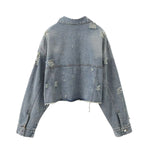 Asymmetrical Hem Cropped Ripped Denim Jacket