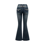Women's Gothic Punk Rhinestone Embroidered Flare Jeans