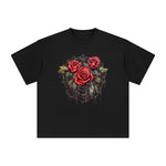 Gothic Spiderweb & Red Roses Graphic Tee-INNBLAC Fashion Apparel