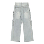 Men's Cargo Denim Pants Wide Leg Distressed Punk Street Unique