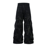 Men's Tie-Dye Denim Pants Heavy Pleated Distressed Loose Wide Leg