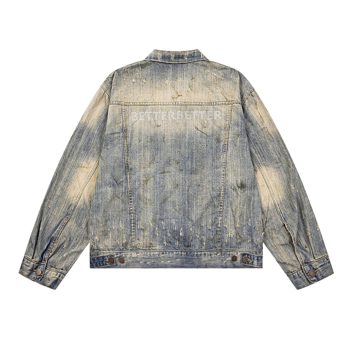Distressed Washed Slub Denim Jacket with Dirty Dye