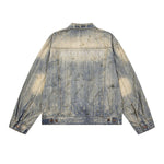 Distressed Washed Slub Denim Jacket with Dirty Dye