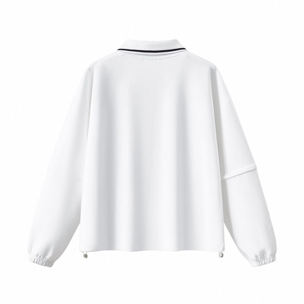 V‑Neck Color‑Contrast Hem Adjustable Drawstring Elastic Polo Sweatshirt