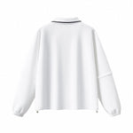 V‑Neck Color‑Contrast Hem Adjustable Drawstring Elastic Polo Sweatshirt