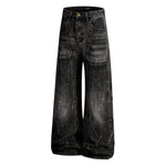 Men's Distressed Washed Denim Wide Leg Pants Punk Paint Splatter