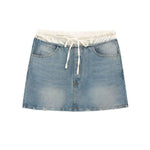 Double Waistband Washed Denim Mini Skirt