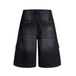 Vintage Washed Multi Pocket Denim Cargo Bermuda Shorts