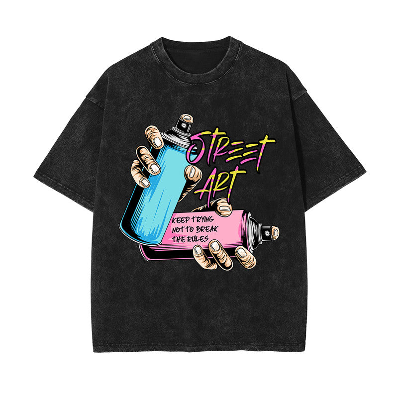 Street Art Stone Wash Graphic Tee-INNBLAC Fashion Apparel