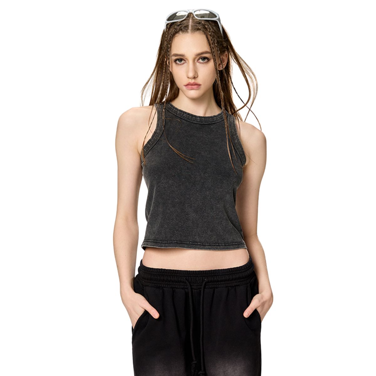 Stone Wash Slim Fit Crop Tank 9.6oz