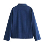 Women's Lapel Long-sleeved Lace-up Washed Denim Shirt