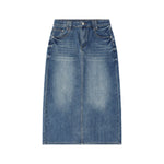 Vintage Washed A-Line Denim Midi Skirt