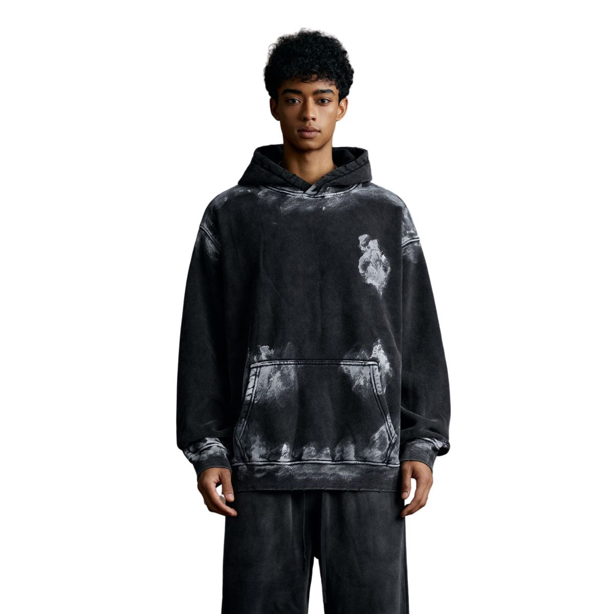 Distressed Edge Painted Graphic Washed Hoodie