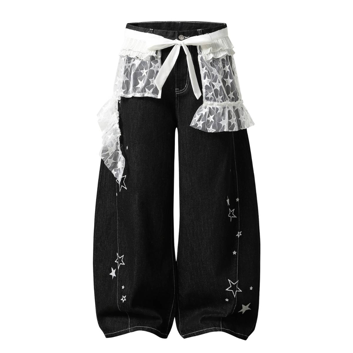 Y2K Star Mesh Layered Spliced Lace Baggy Wide-Leg Jeans
