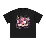 Book Skull Flower Graphic Tee-INNBLAC Fashion Apparel