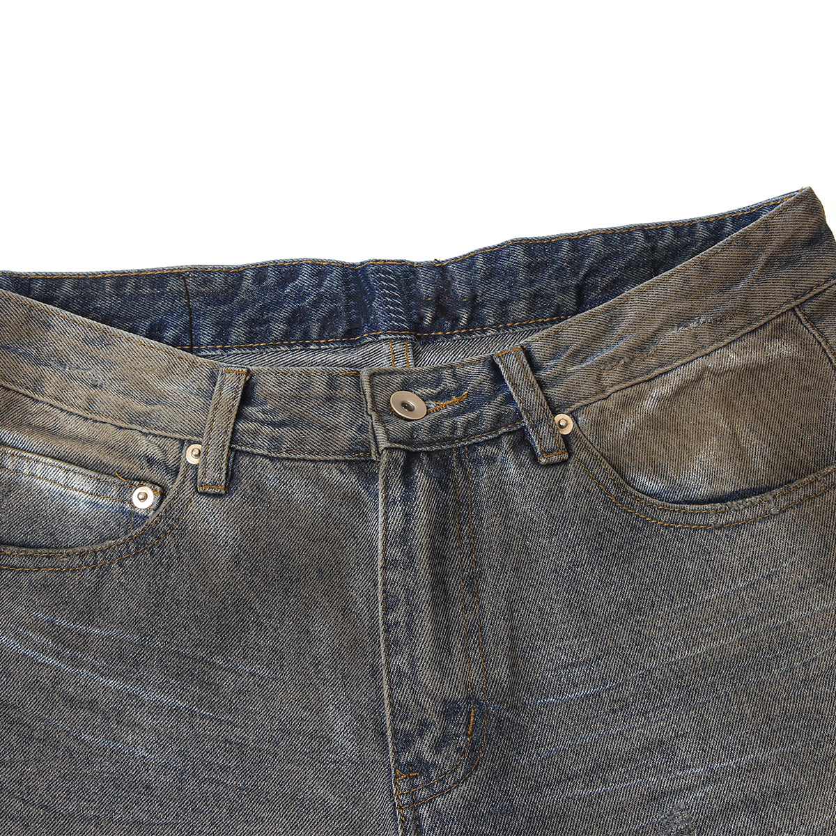 Wrinkle Wash Heavy Ripped Denim Pants