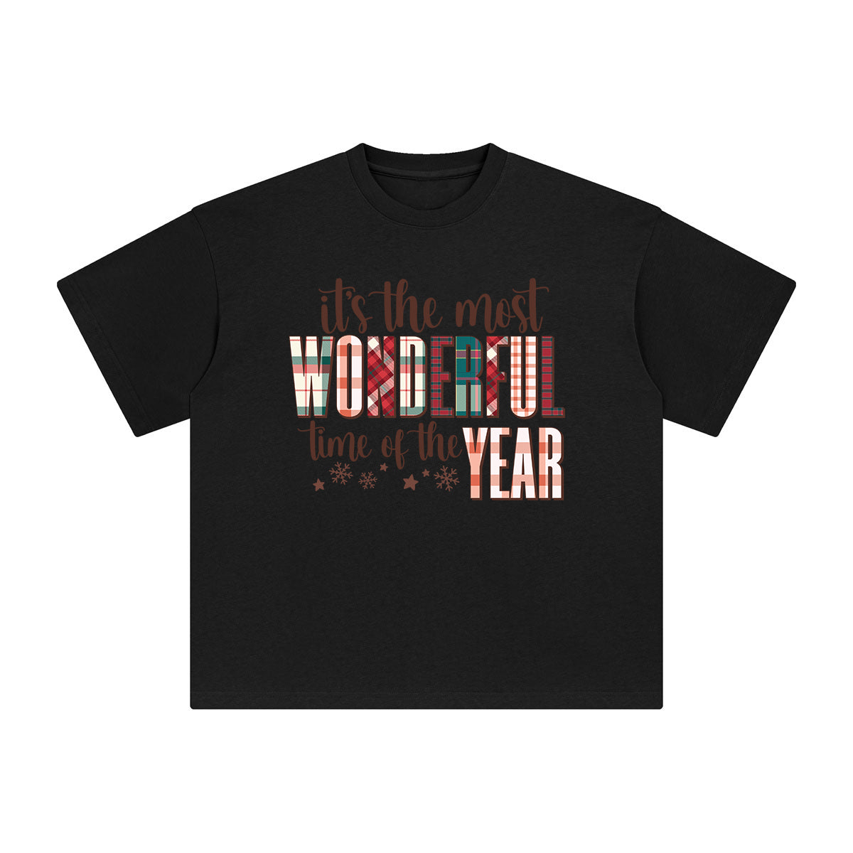 Christmas Plaid WONDERFUL YEAR Graphic Tee-INNBLAC Fashion Apparel