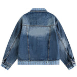 Unisex Retro Blue Petite Loose Plaid Collar Denim Jacket