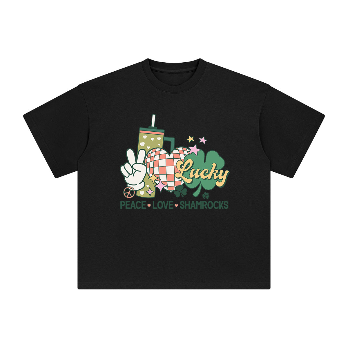 Lucky Peace Love Shamrocks Graphic Tee-INNBLAC Fashion Apparel