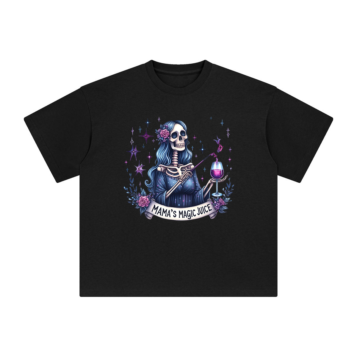 Skeleton Mama's Magic Juice Graphic Tee-INNBLAC Fashion Apparel